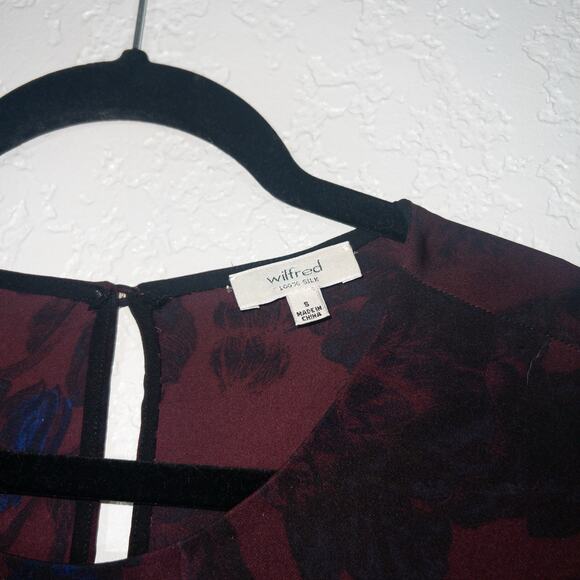 Aritzia Wilfred Maroon Floral 100% Silk Blouse Size Small - Picture 2 of 5
